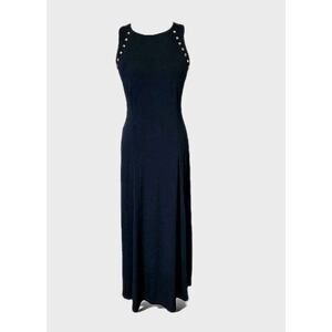 Michael Kors Gold Studded Sleeveles Long Maxi Dress Black Size 1X Flowing Soft